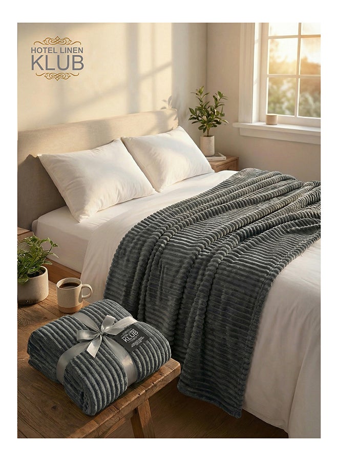 Hotel Linen Klub Ultra-Soft Microfleece Blanket Single (150x200 cm) – Lightweight 300GSM Throw Blanket with Stripe Pattern, Warm and Breathable for Year-Round Use, Grey - Image 4